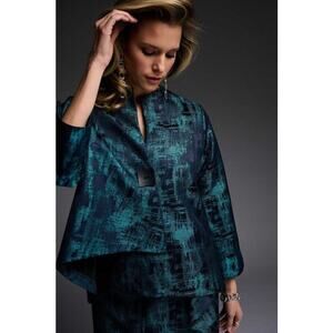Joseph Ribkoff Signature Teal & Black Textured Taffeta Jacket - Size US 2
